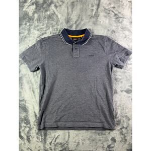 Hugo Boss Men's Polo Shirt Large Gray Navy Contrast Collar Slim Fit Casual Short